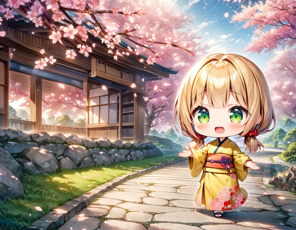 桜と日本庭園と茉莉花ちゃん