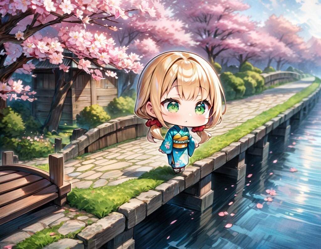 桜と日本庭園と茉莉花ちゃん