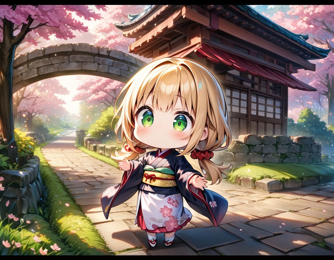 桜と日本庭園と茉莉花ちゃん