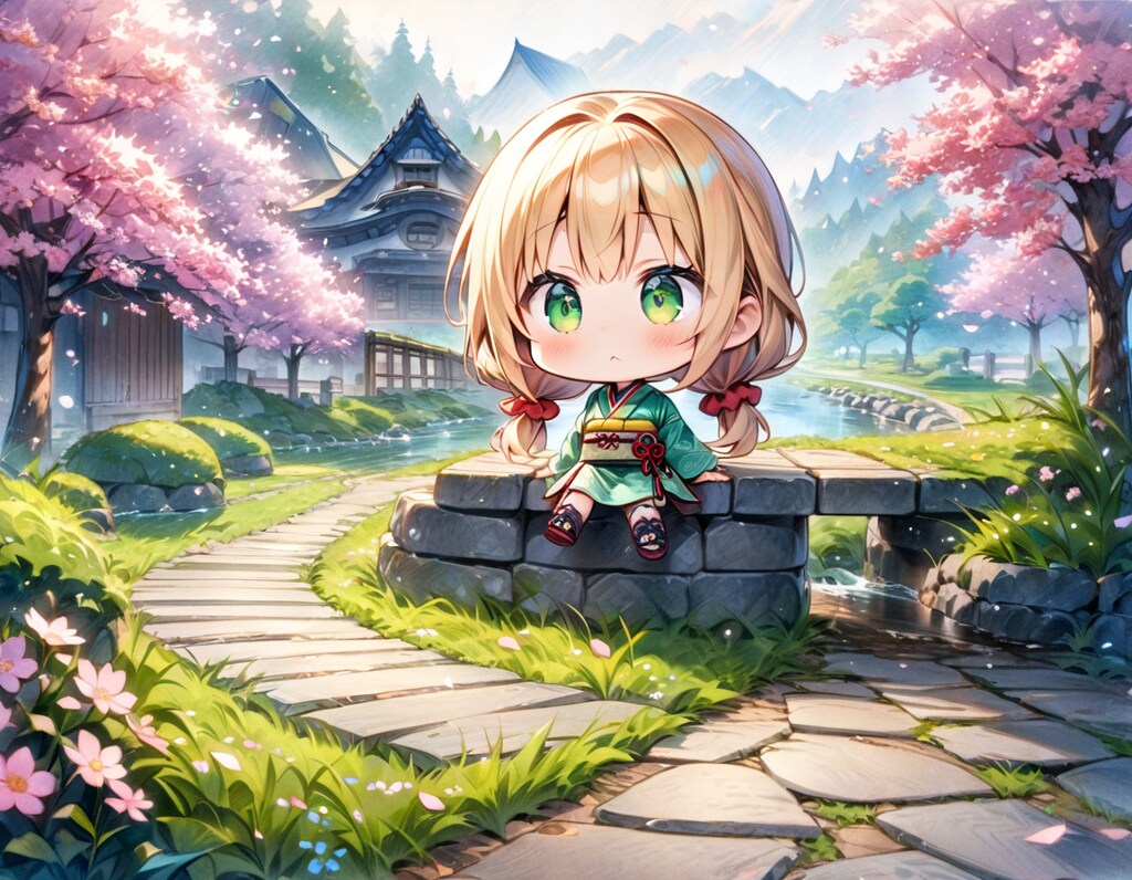 桜と日本庭園と茉莉花ちゃん