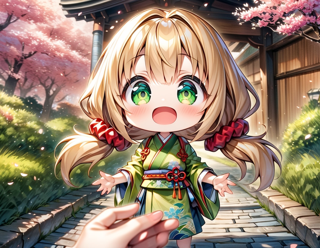桜と日本庭園と茉莉花ちゃん