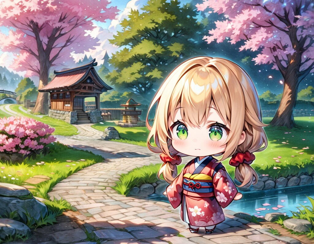 桜と日本庭園と茉莉花ちゃん