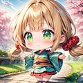 桜と日本庭園と茉莉花ちゃん 2枚目