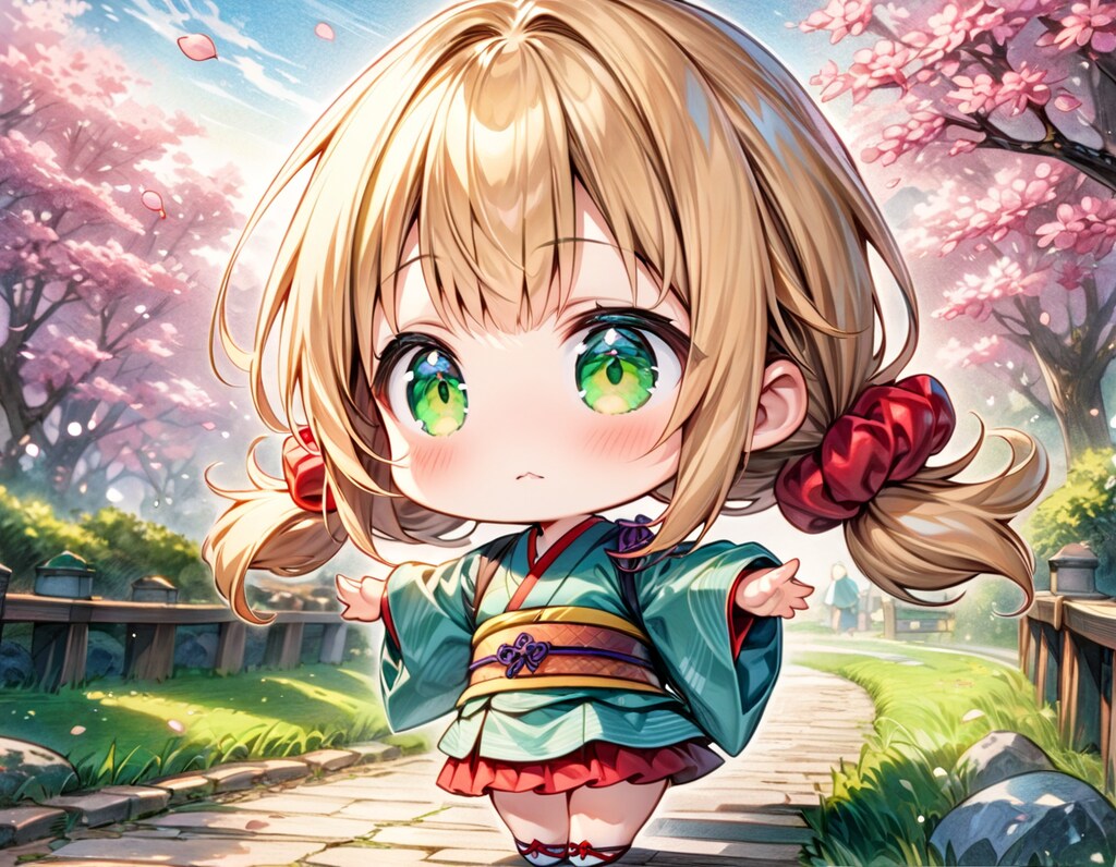 桜と日本庭園と茉莉花ちゃん