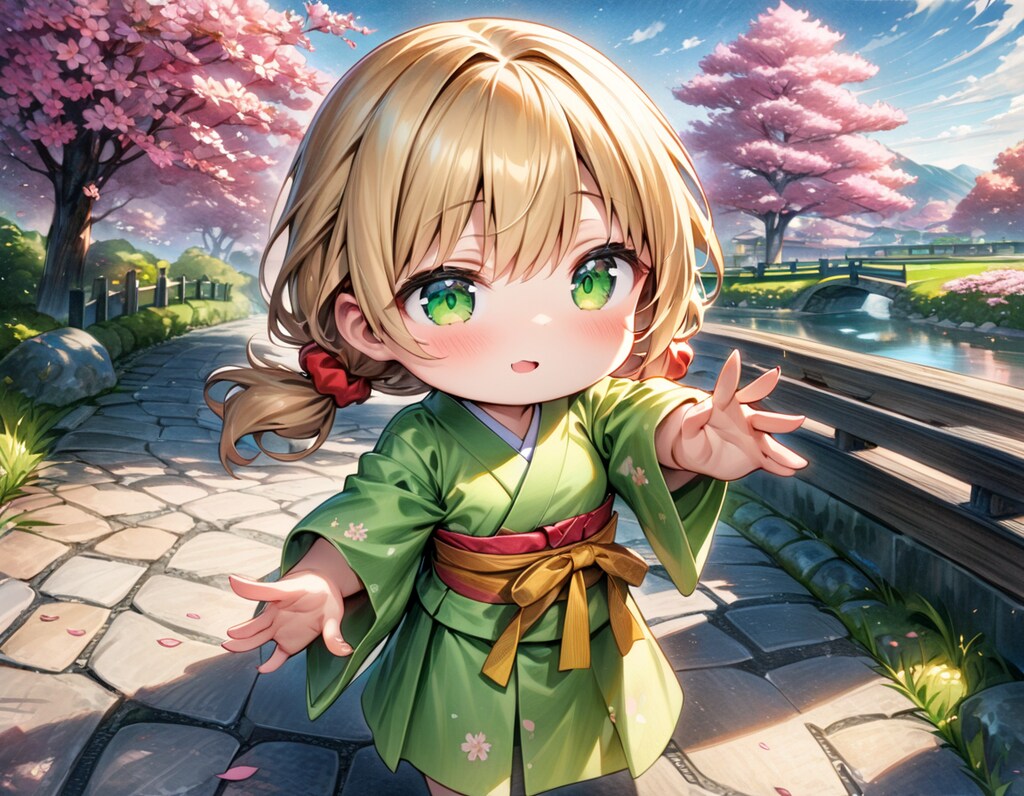桜と日本庭園と茉莉花ちゃん