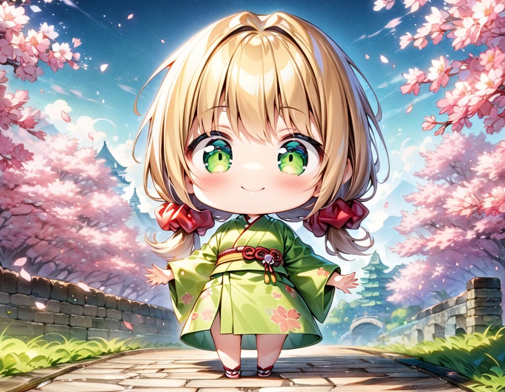 桜と日本庭園と茉莉花ちゃん
