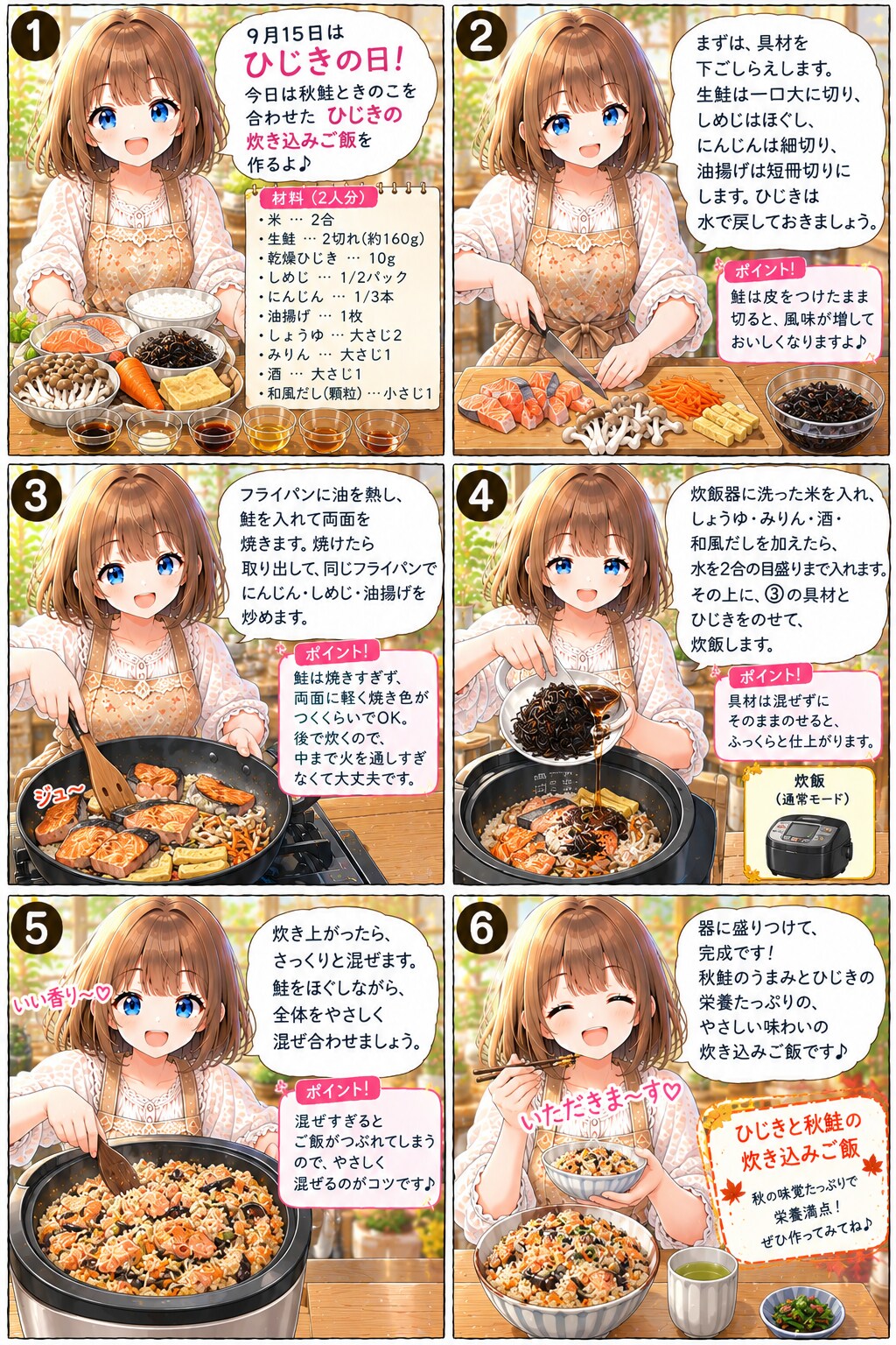 ひじきと秋鮭の炊き込みご飯 | の人気AIイラスト・グラビア