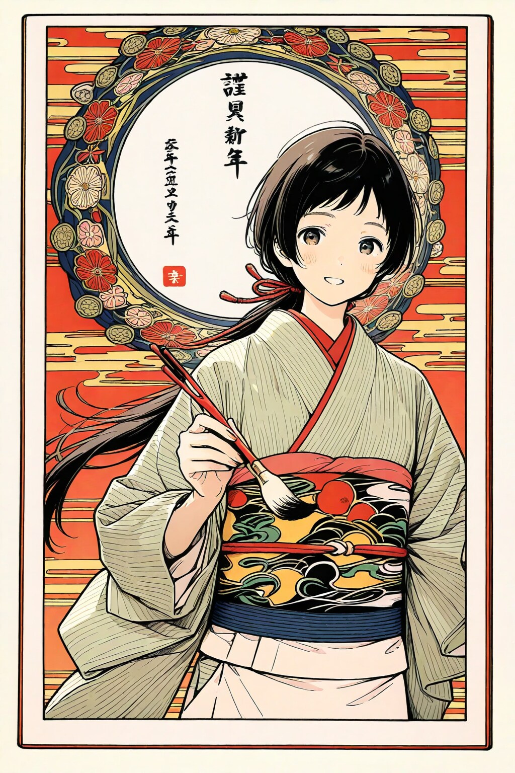 極細筆を駆使し伝統的技法の日本画を超絶精細技巧で描き上げた京美人の肖像画