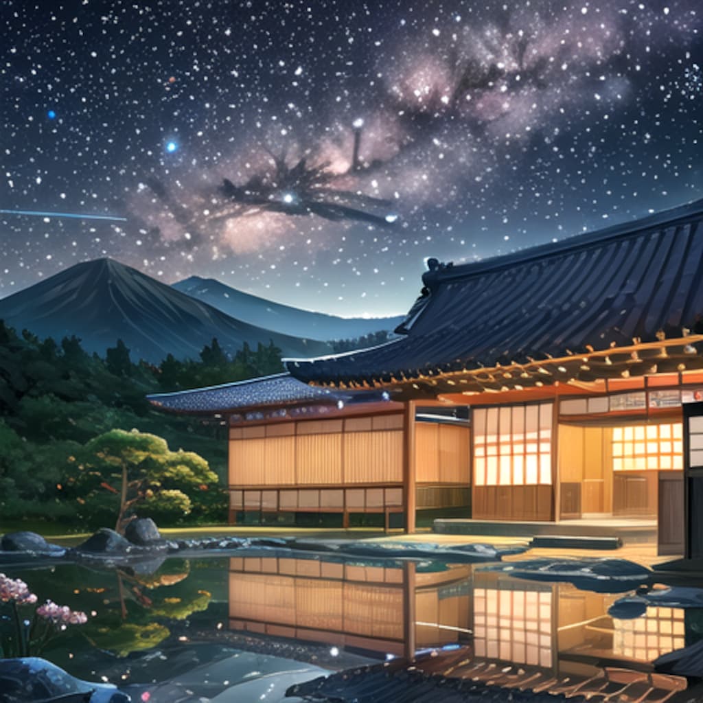 旅館、夜空