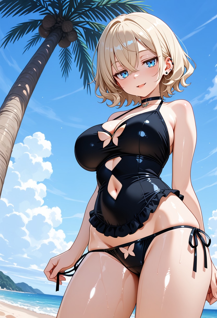 蝶々の水着で