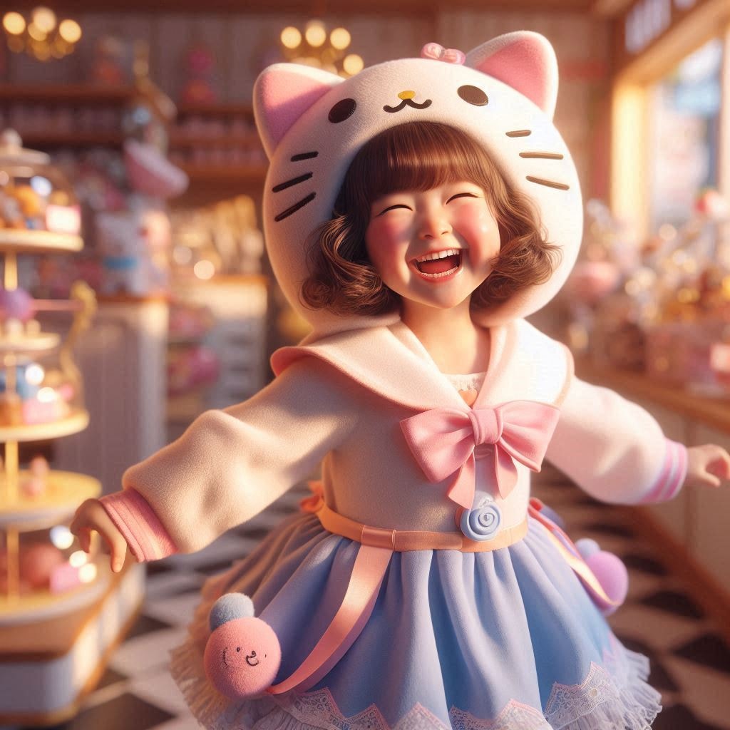 ２入学式の服を着て、自慢してまわる女の子