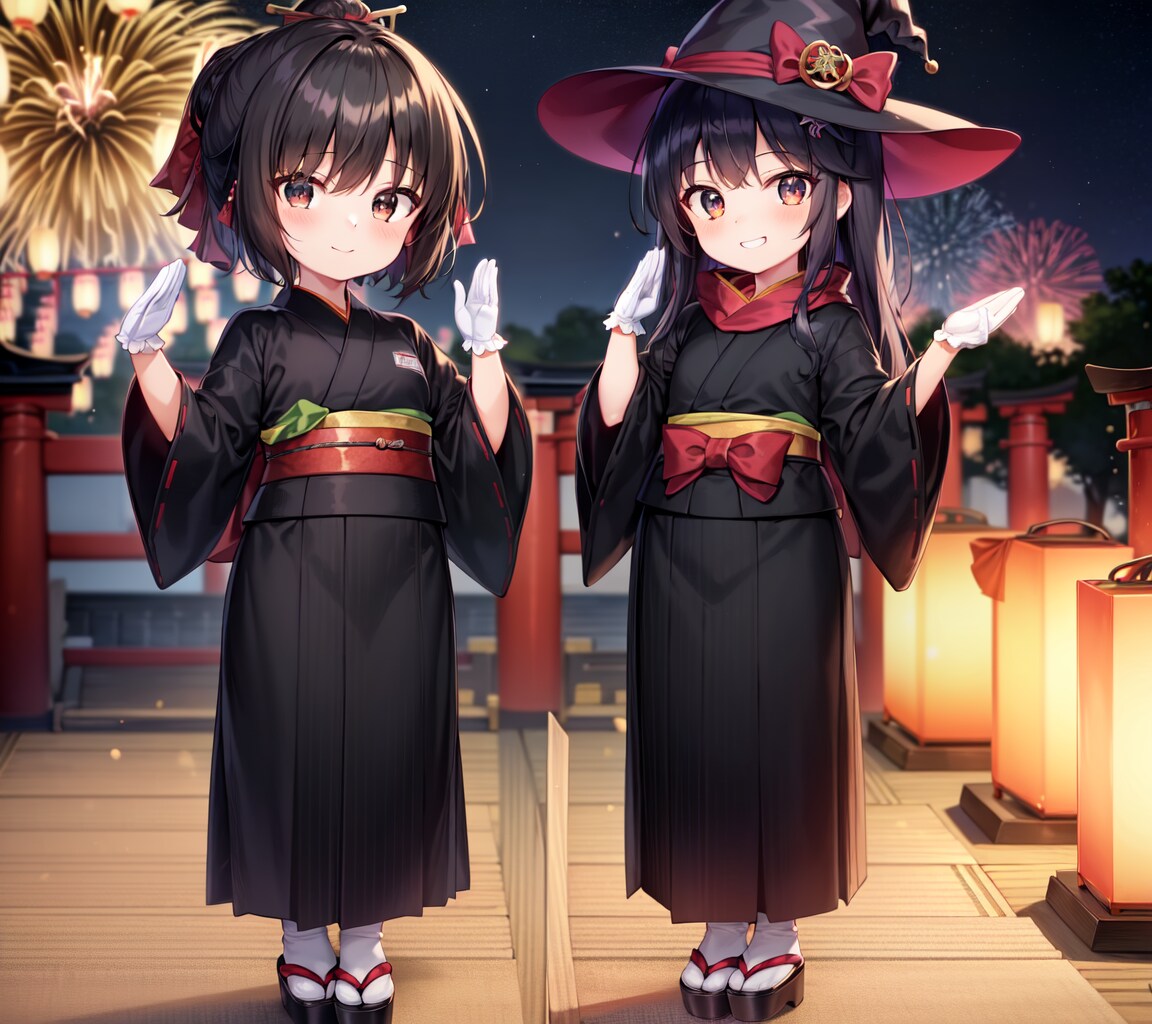 神社で盆踊をする僧侶と魔女