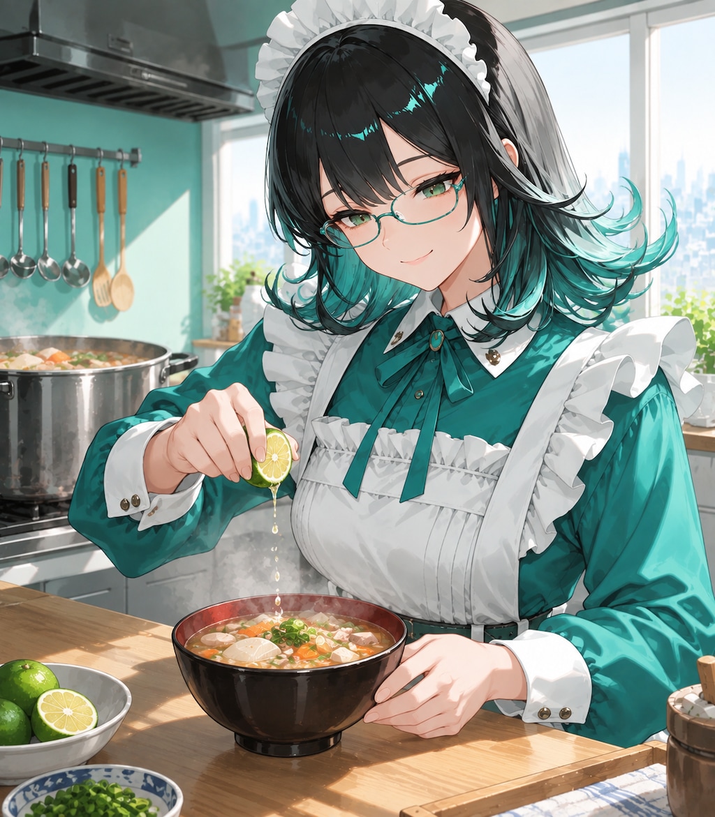 豚汁にカボスとかスダチとか絞ります