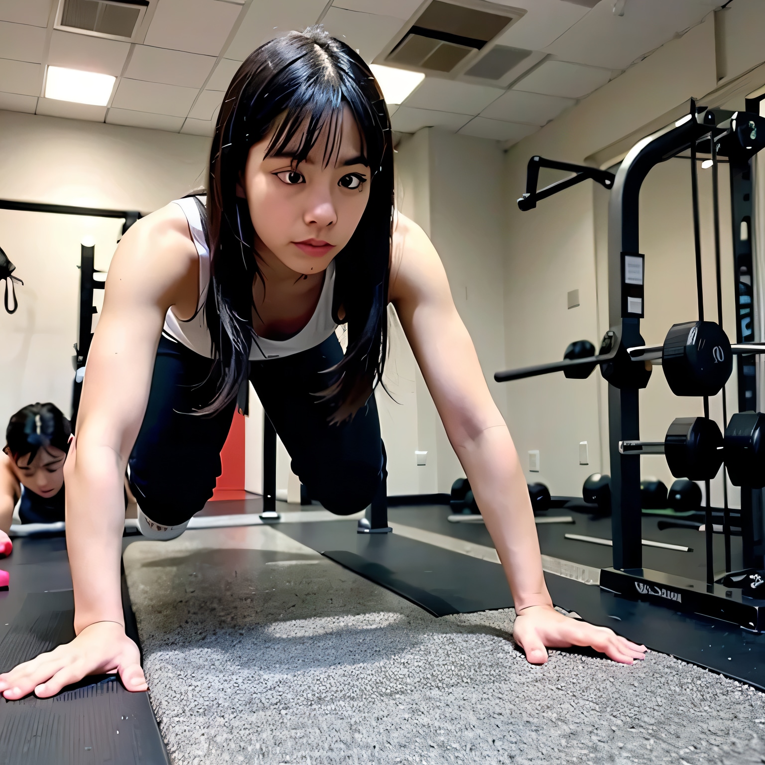 黒髪ロングで筋トレの美女２５ | の人気AIイラスト・グラビア