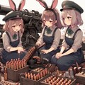 対戦車砲に弾薬を装填するウサギ耳の女の子 3枚目