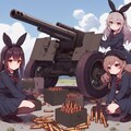対戦車砲に弾薬を装填するウサギ耳の女の子 2枚目
