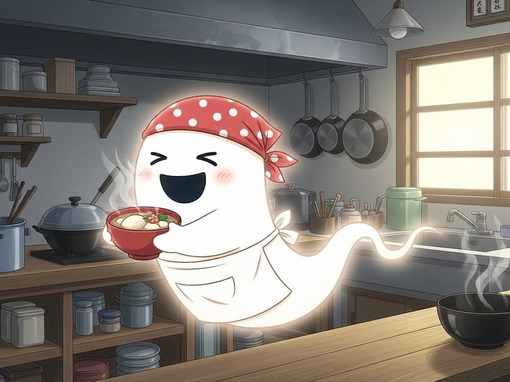 雑煮を運ぶお化け料理人