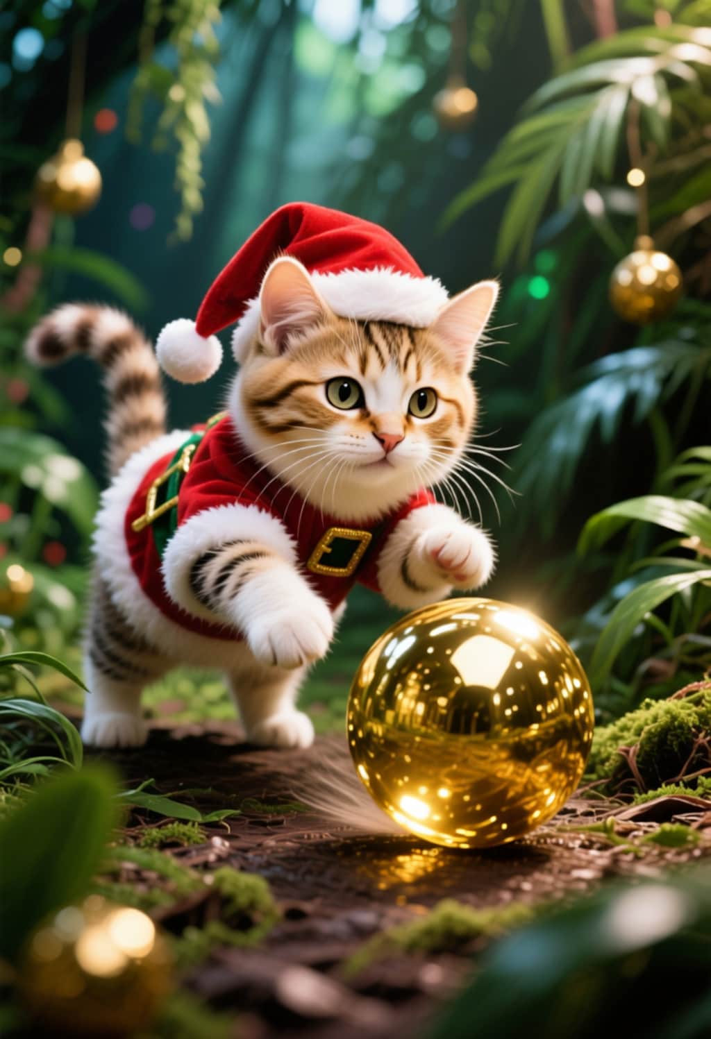 xmas kitten with a golden ball