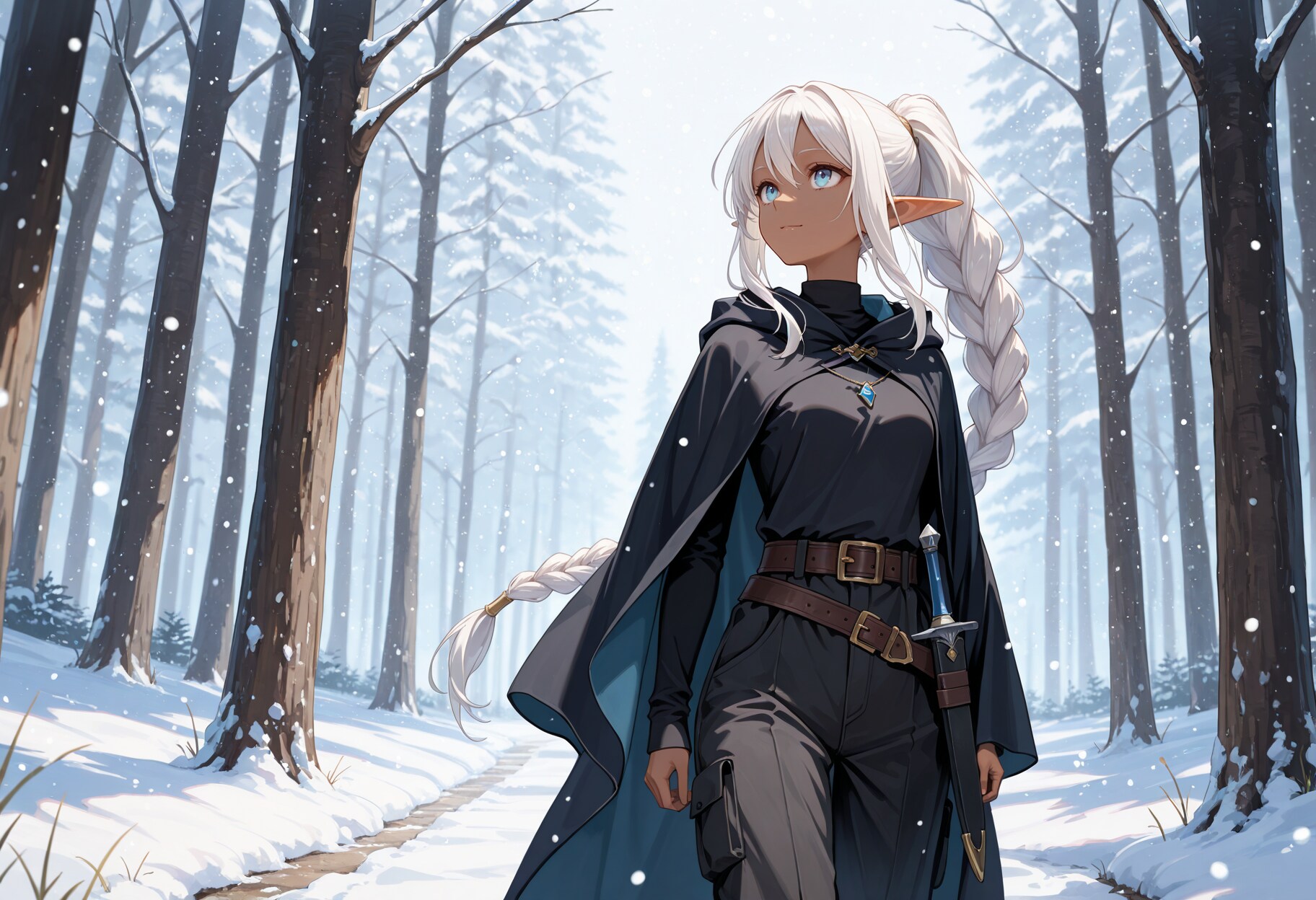 冬の森を冒険するダークエルフさん | の人気AIイラスト・グラビア