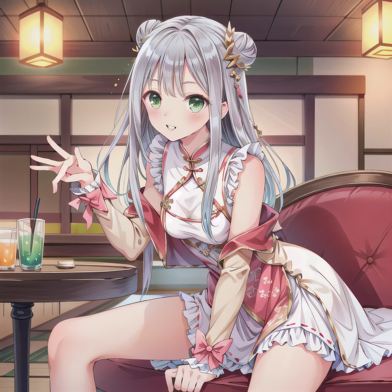 銀髪ツイン団子でドレスの少女 | の人気AIイラスト・グラビア