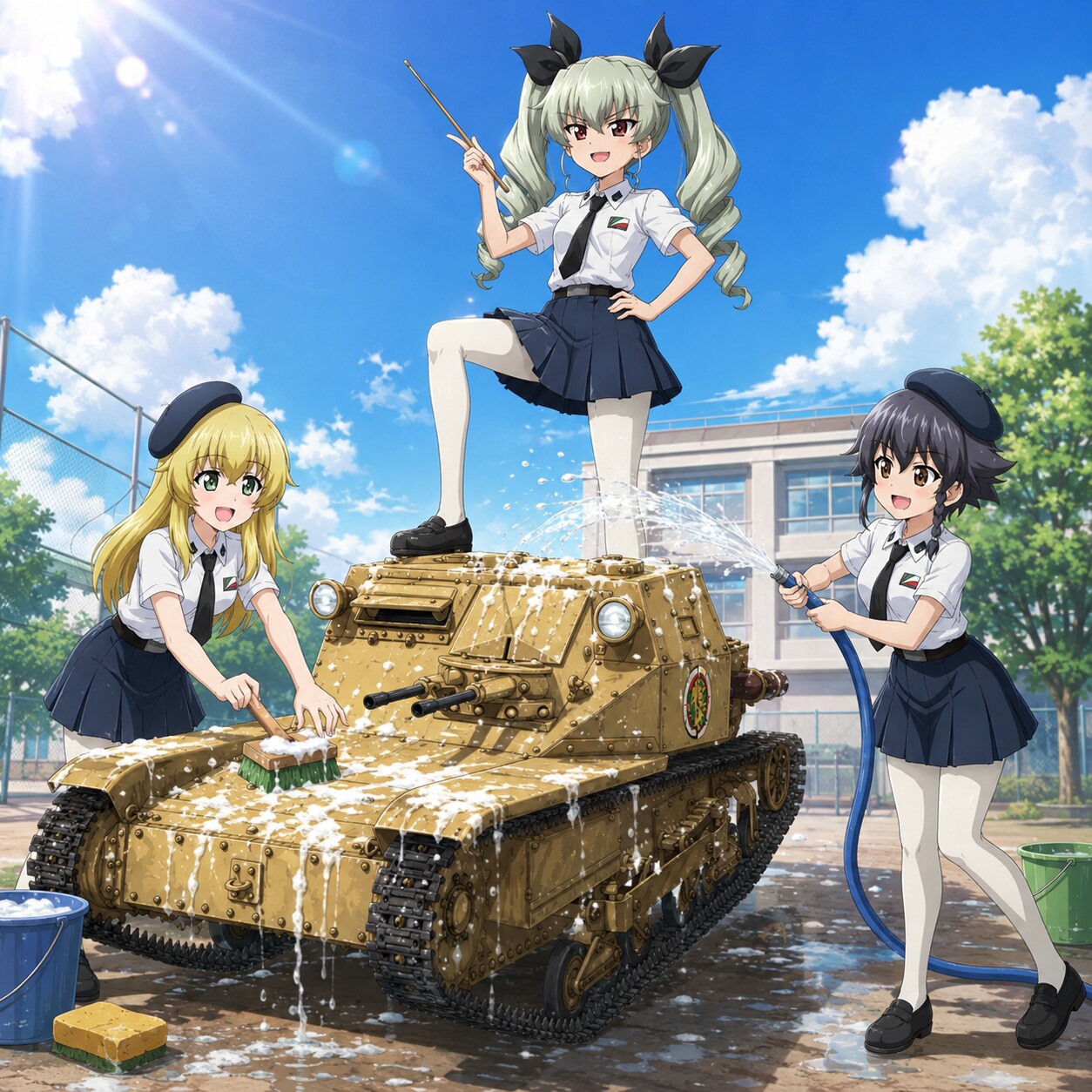 戦車を洗車
