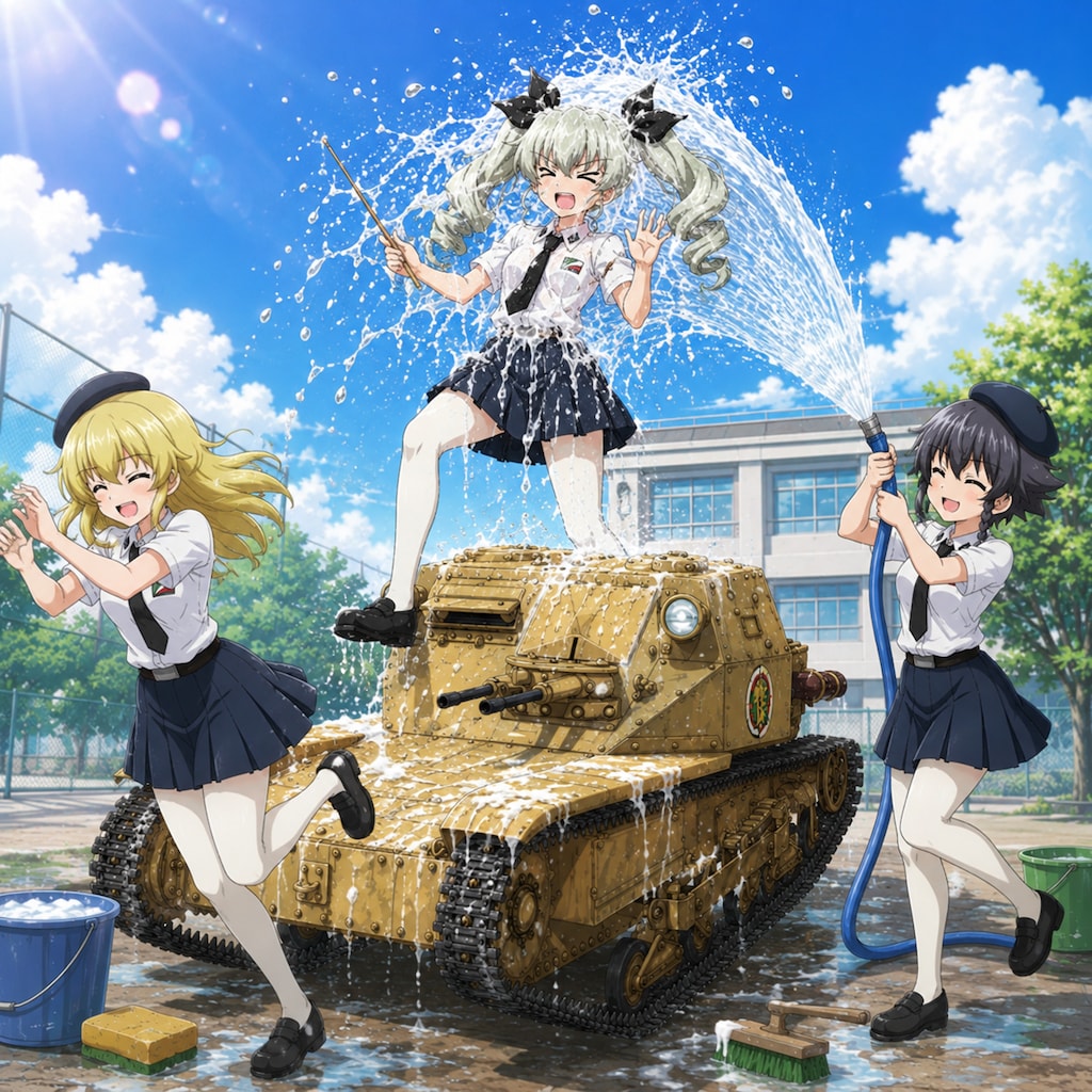 戦車を洗車
