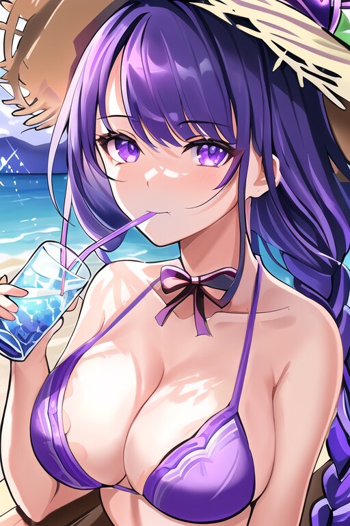 水着雷電将軍 Raiden Shogun on beach