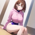ピンクのパーカー長袖ハイレグレオタード姿がむちむちむっちり 3枚目
