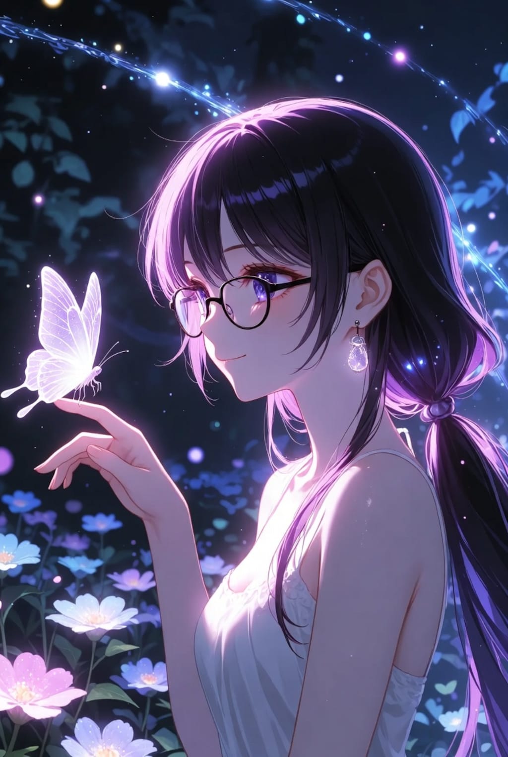 黒髪メガネ 幻想庭園と光の蝶 Ver.Grok