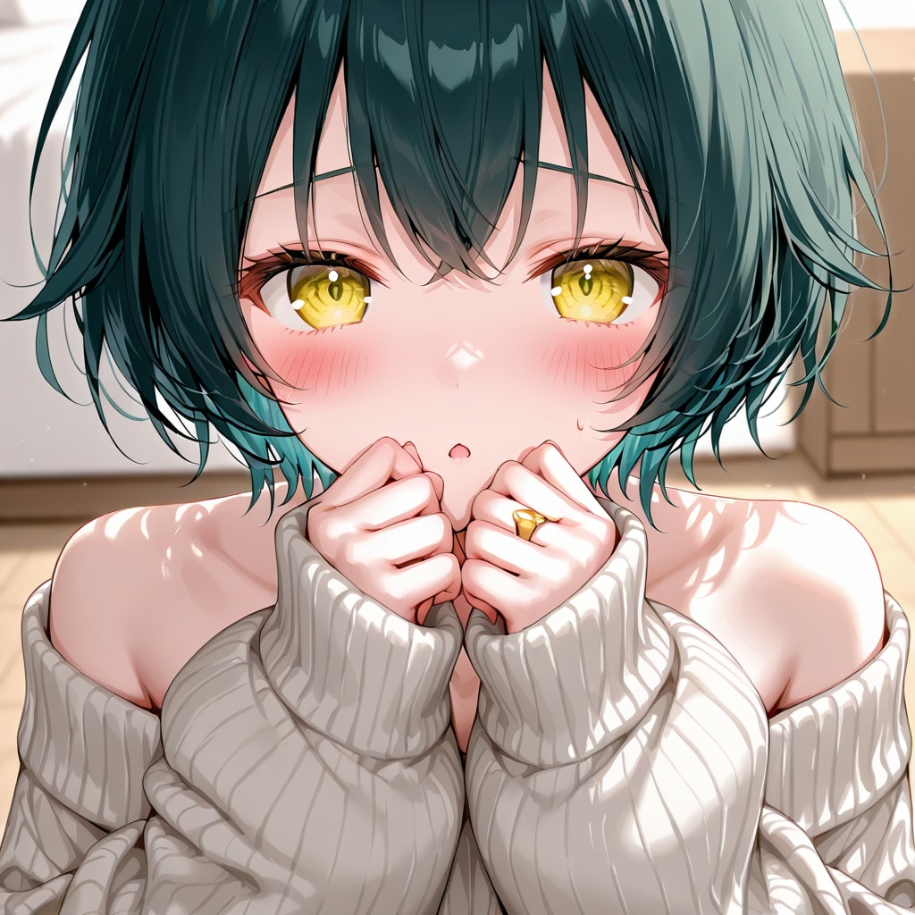 袖は隠すが肩は出す。萌え袖です