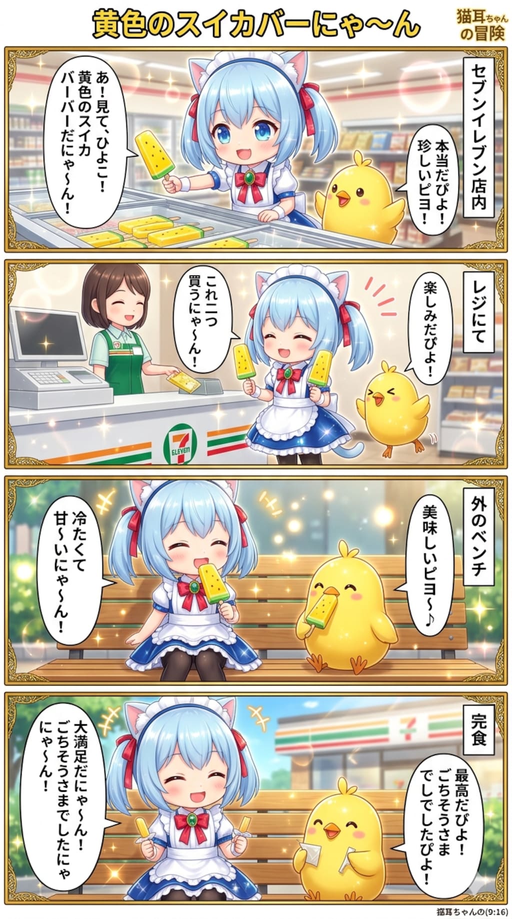 黄色のスイカバーにゃ〜ん