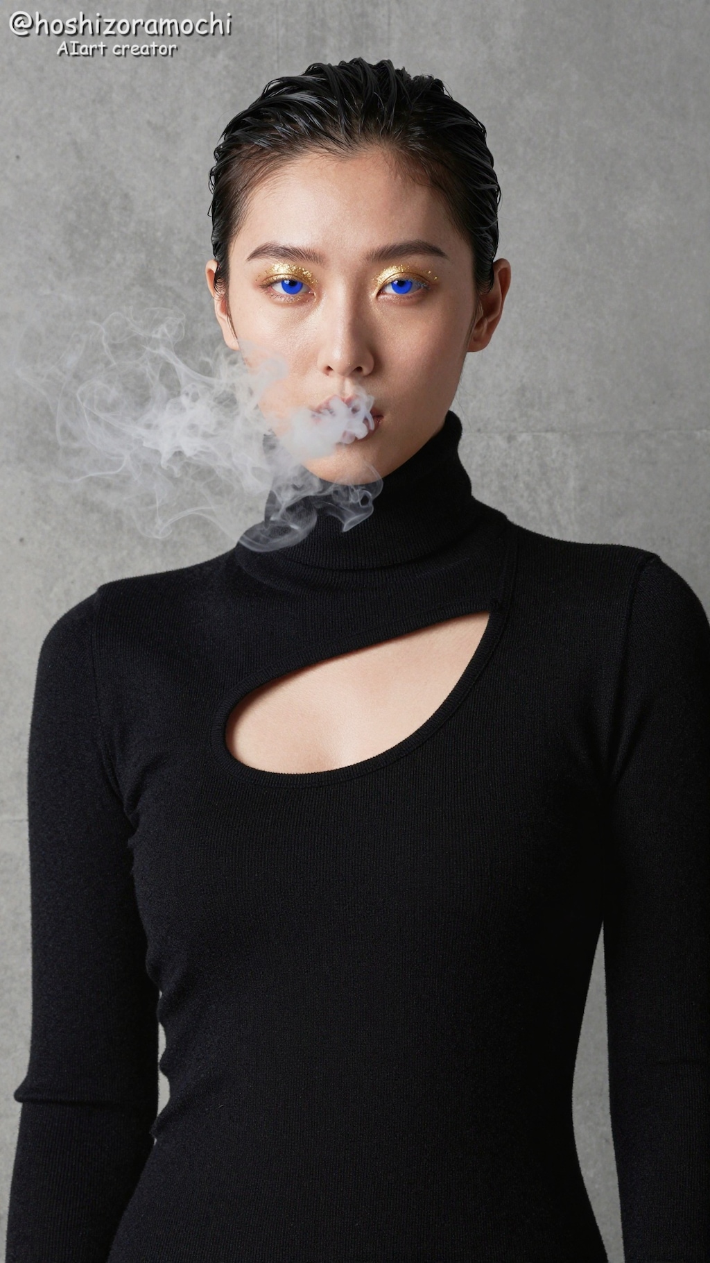 スタジオ撮影風、アートと煙の融合