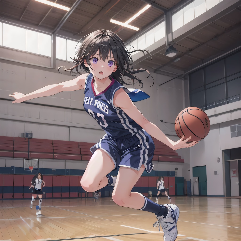 黒髪ロングでユニフォームの少女６０