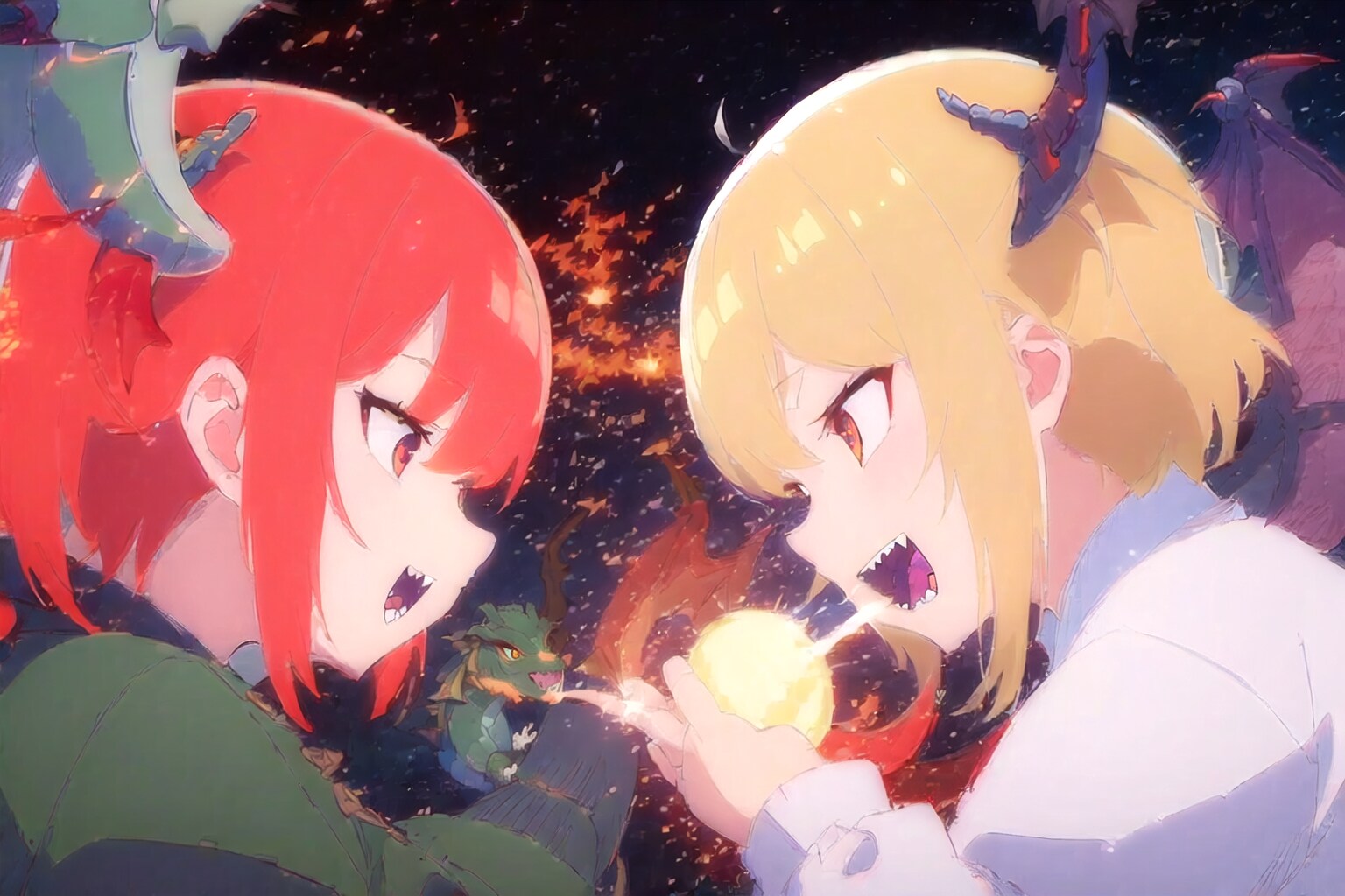 口喧嘩するドラゴン少女の激しい闘い