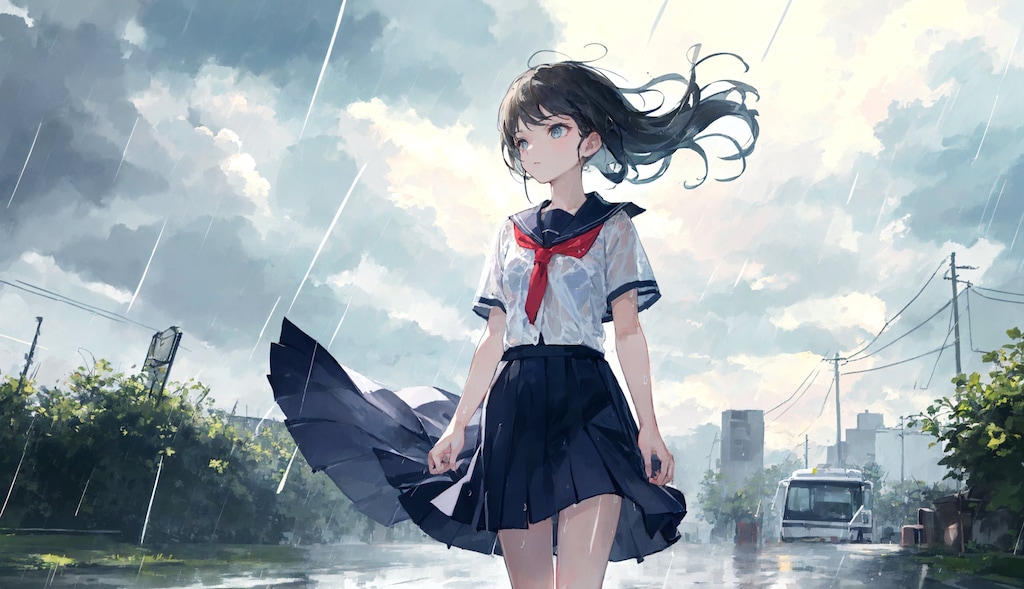 雨の道、ひとり