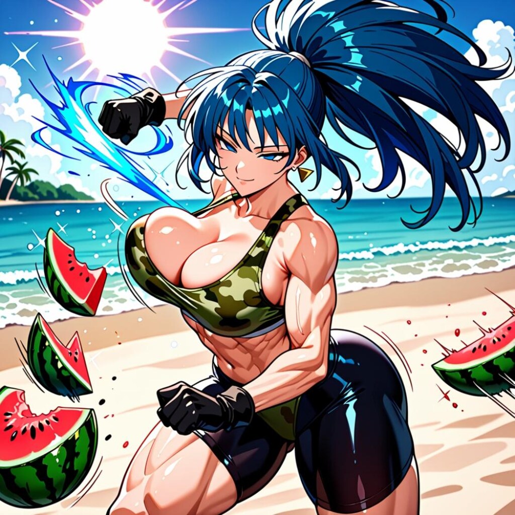 スイカ割り＆迷彩ビキニ水着コスプレ軍人妻