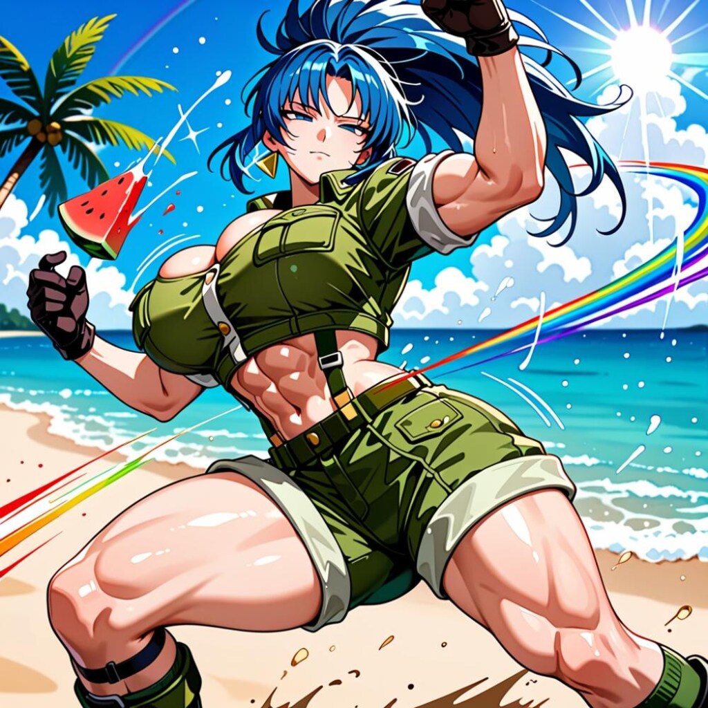 スイカ割り＆迷彩ビキニ水着コスプレ軍人妻