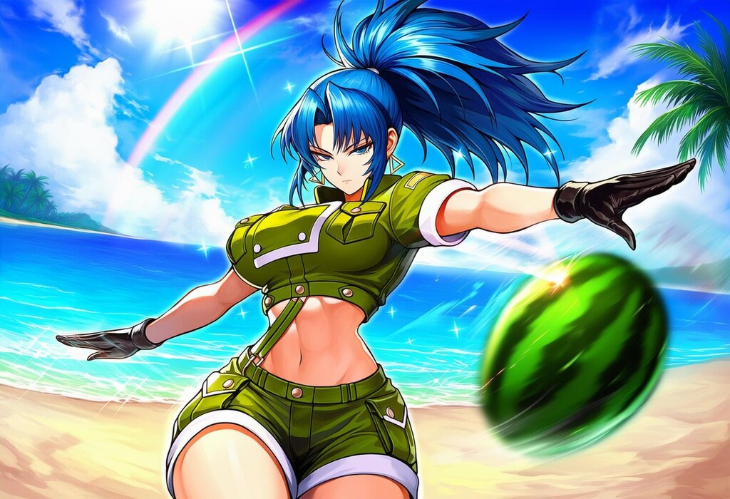 スイカ割り＆迷彩ビキニ水着コスプレ軍人妻