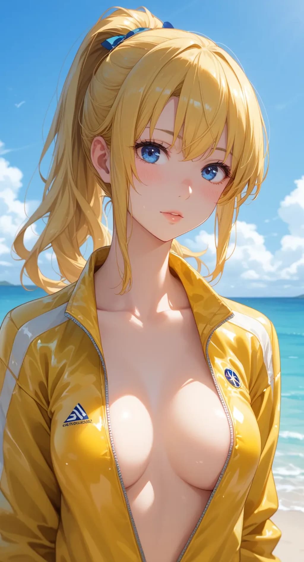 黄色　ポニテ　ウェットスーツ