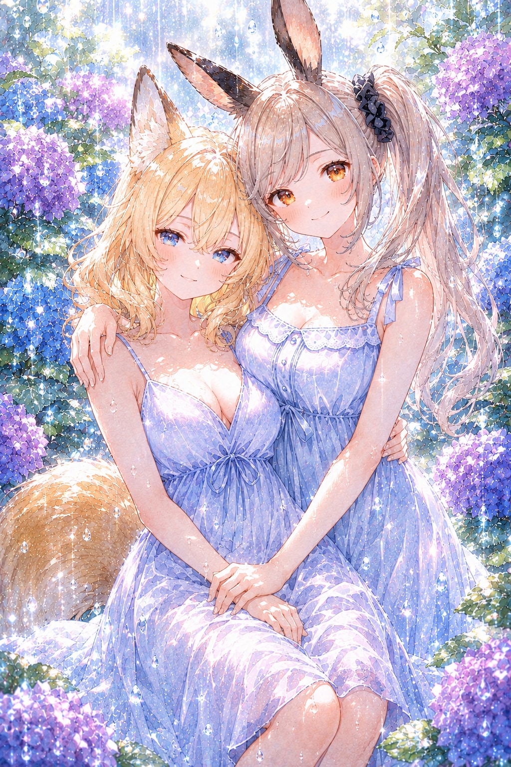 紫陽花と2人 🦊×🐇