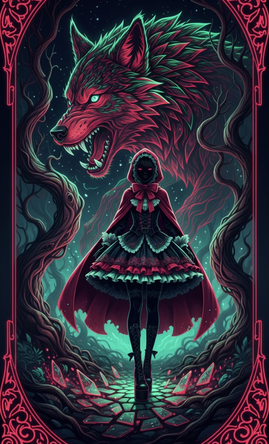 Gothic Lolita Little Red Riding Hood in Forest