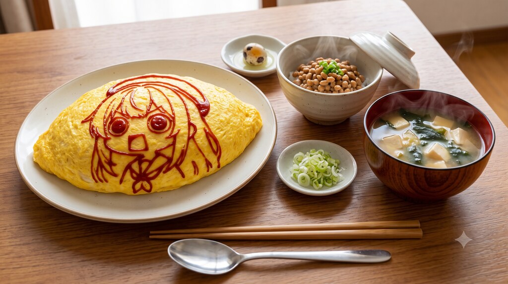 摩訶不思議食堂のオムライスと納豆のセット