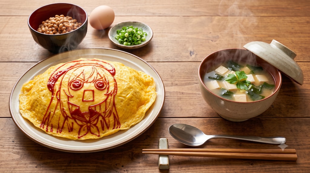 摩訶不思議食堂のオムライスと納豆のセット