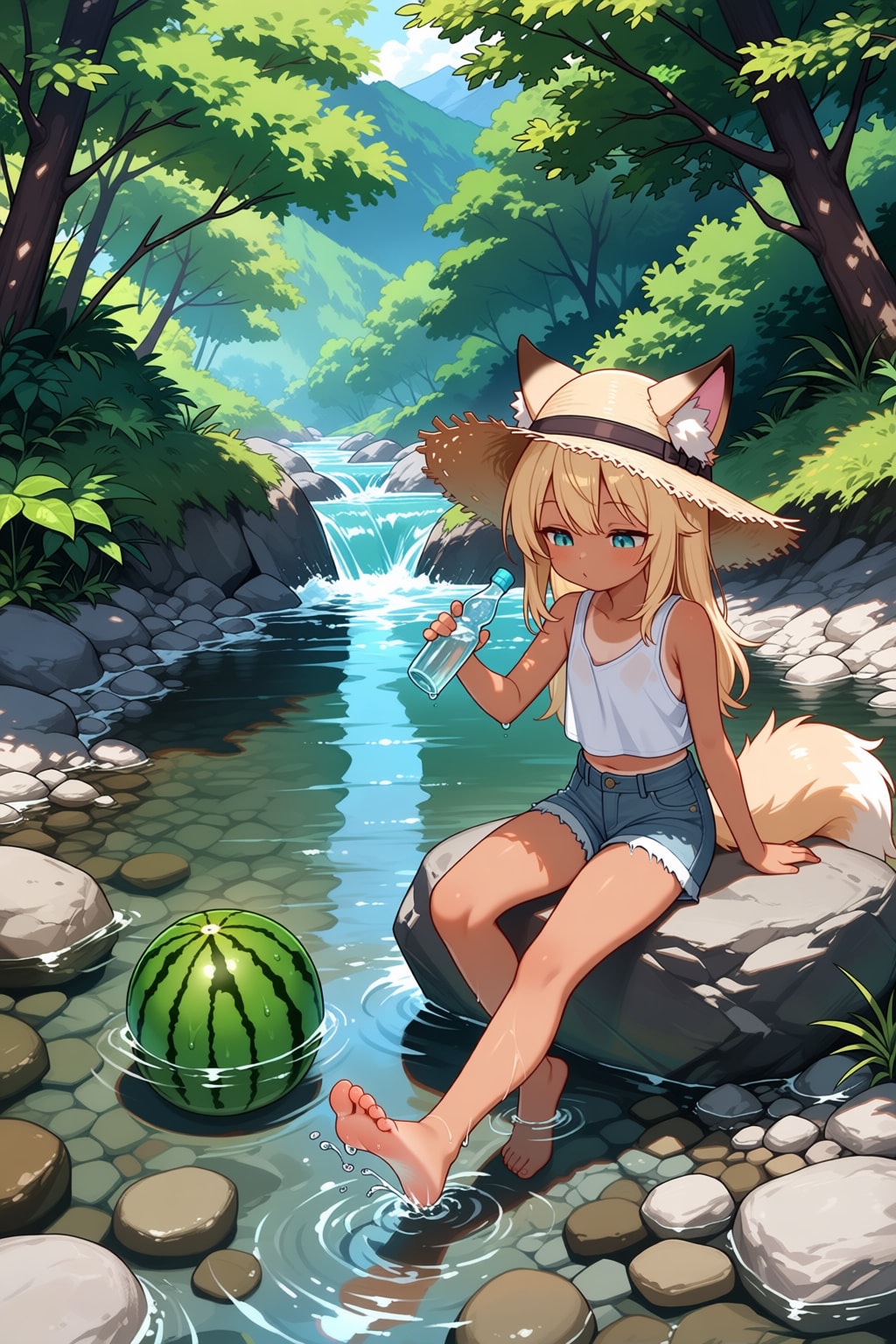 ケモミミの川遊び