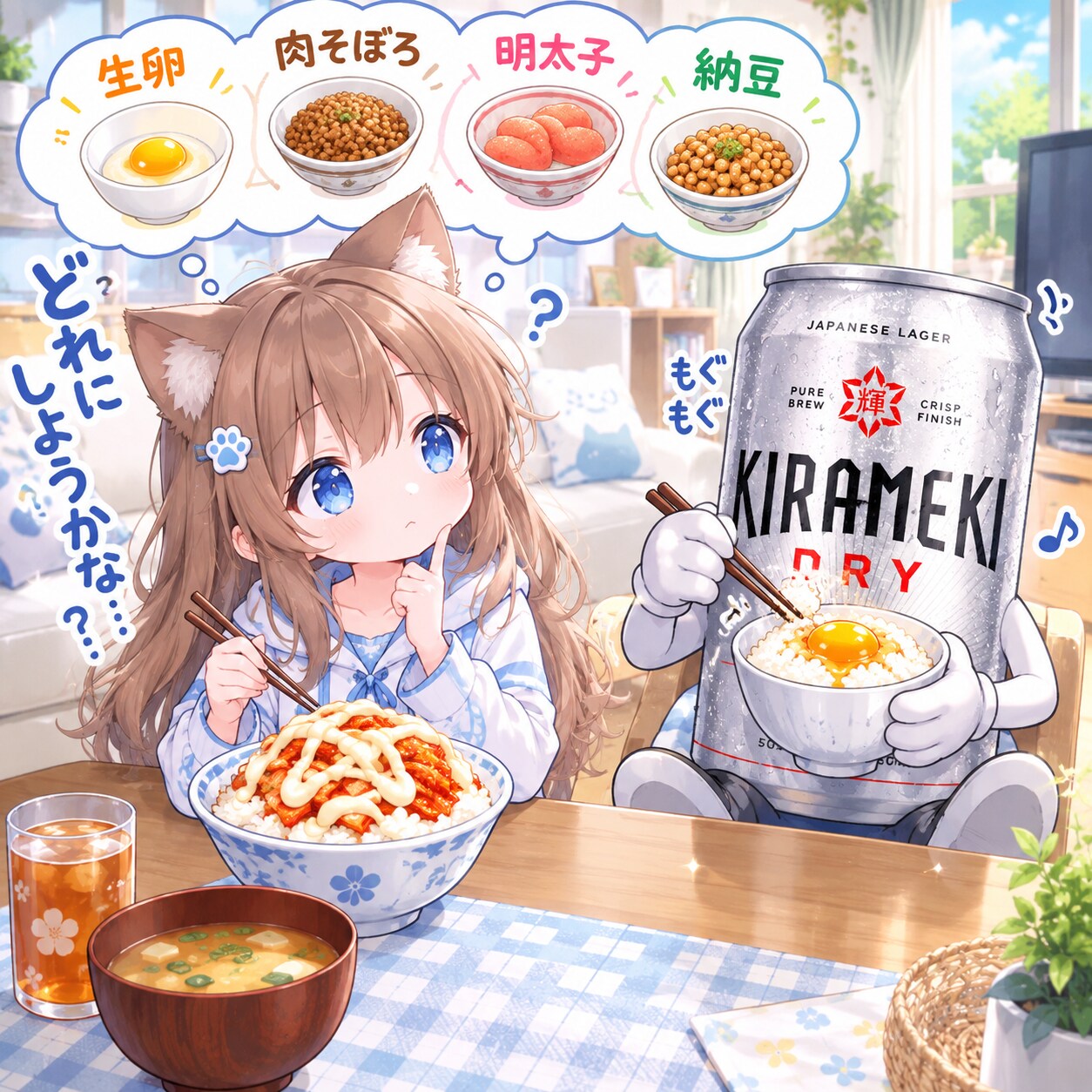 キムチマヨ丼に何を足すか悩む小さな女の子 | の人気AIイラスト・グラビア