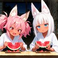 スイカを食べる狐娘 2枚目