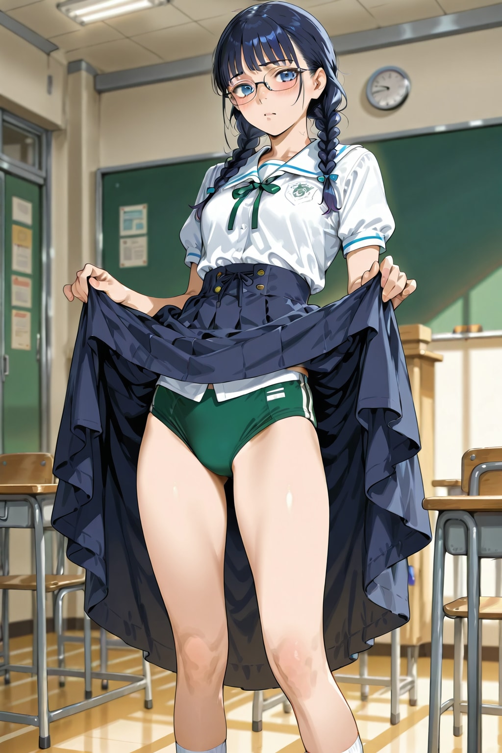 制服ロングスカートたくし上げ