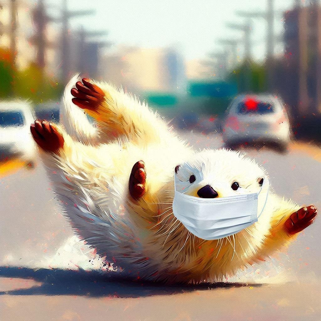 マスクをした白ラッコ