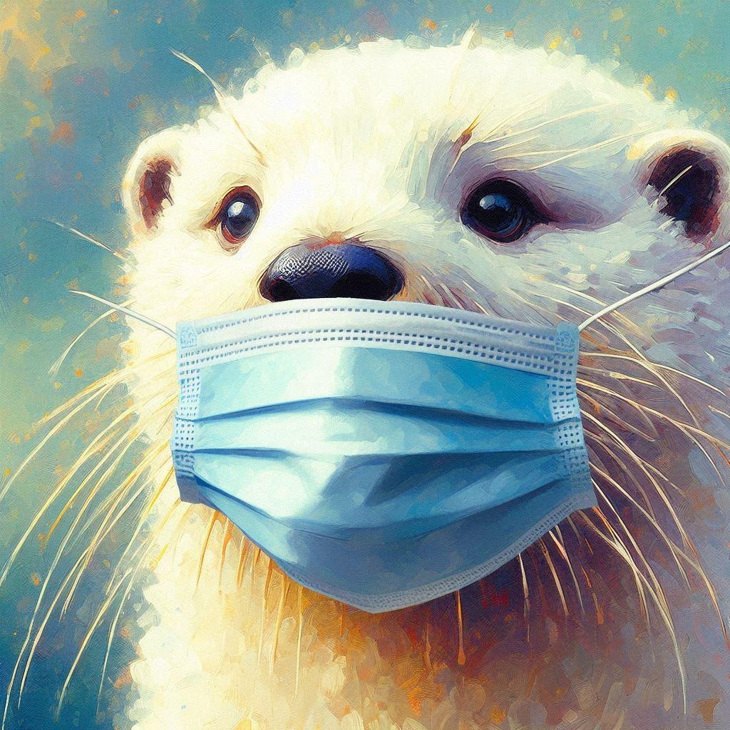 マスクをした白ラッコ