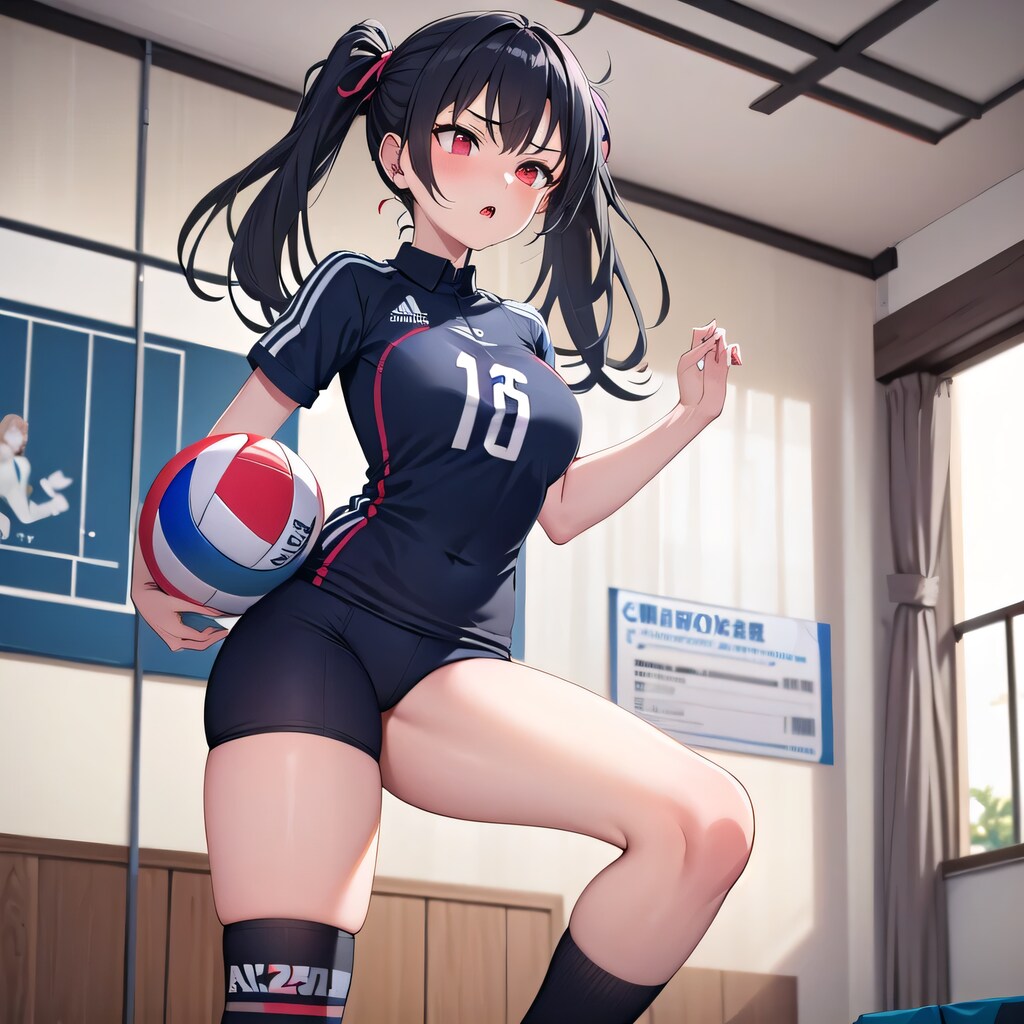 黒髪ツインテでユニフォームの少女６